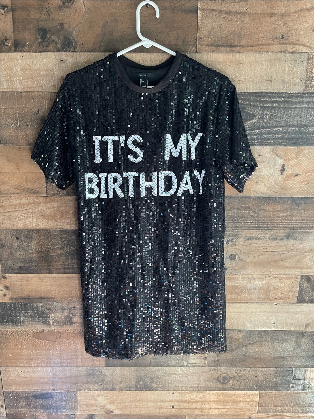 FOREVER 21 Black Sequin "It's My Birthday" Tee